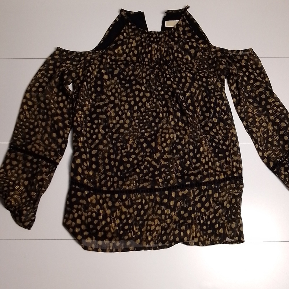 Michael  Kors Cold shoulder leopard print flowy top women size small